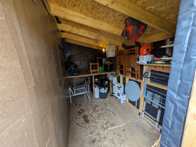 The interior of a shed